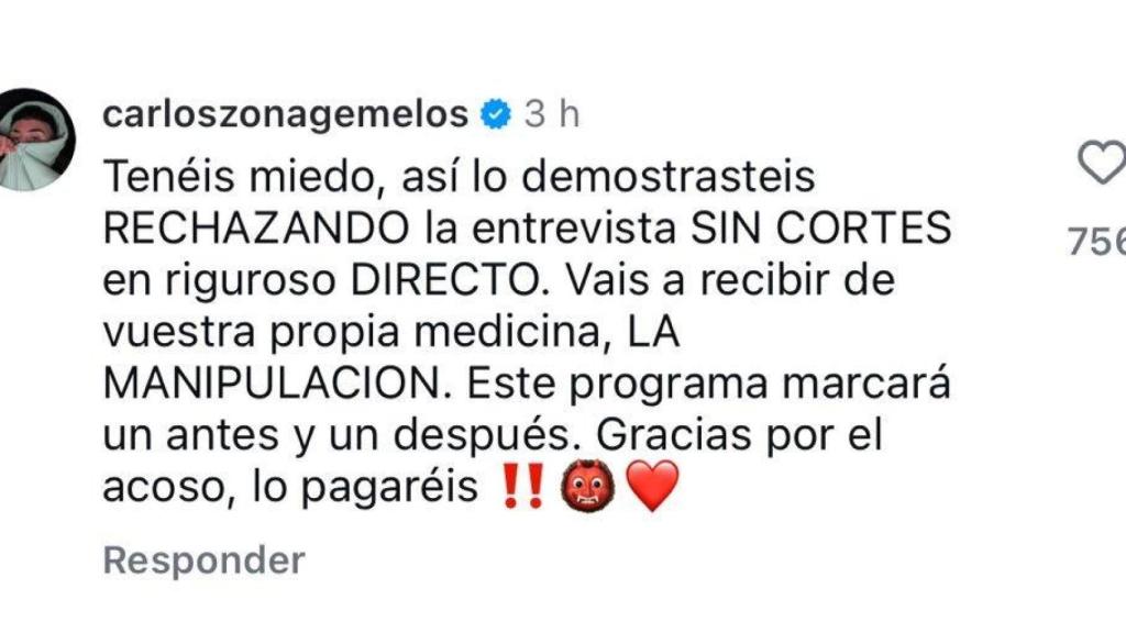 Respuesta de Carlos Ramos en Instagram.