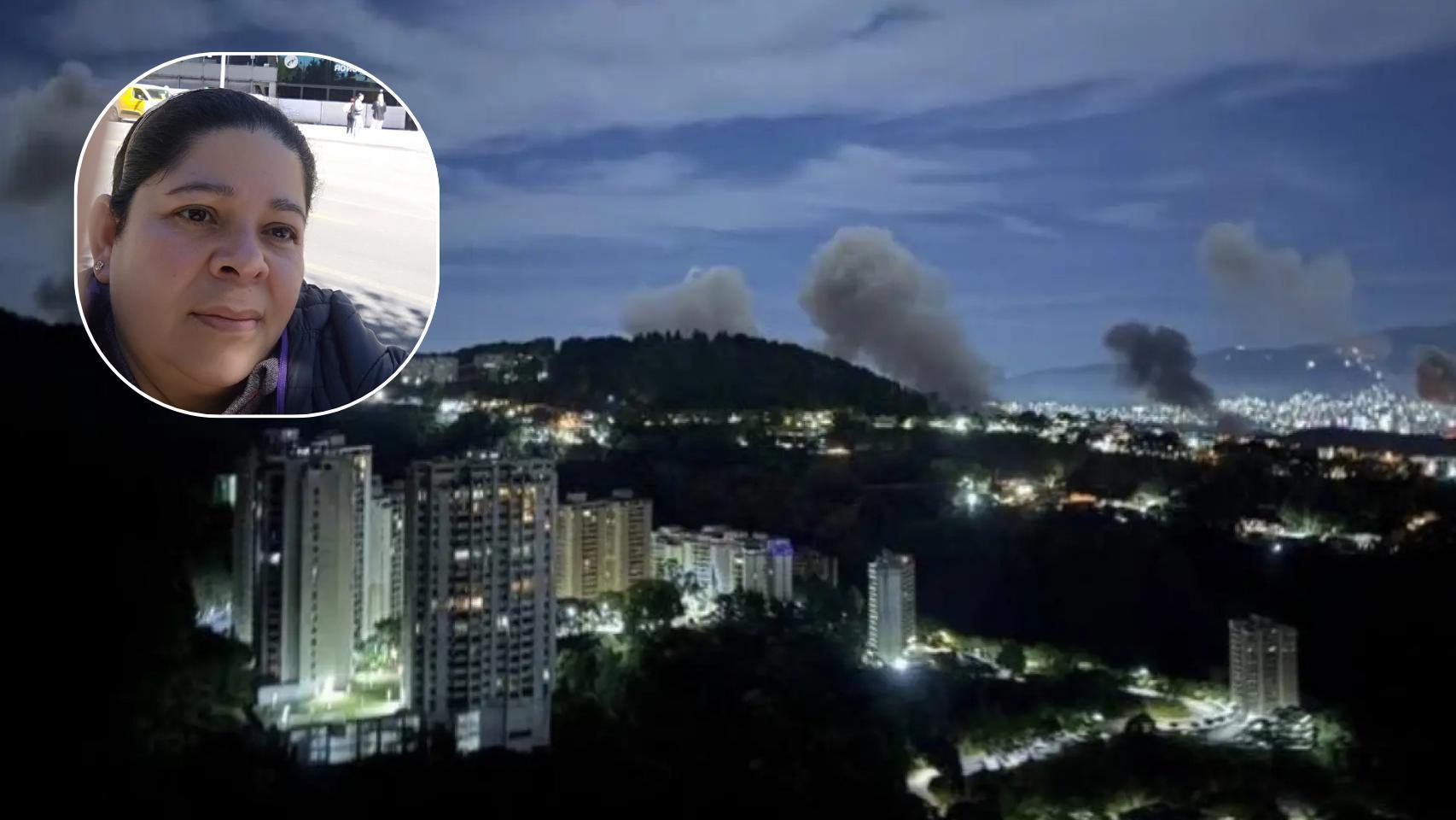 Montaje de una imagen de los bombardeos en Venezuela y una fotografía de Carina, venezolana que vive en Toledo desde hace 18 años.