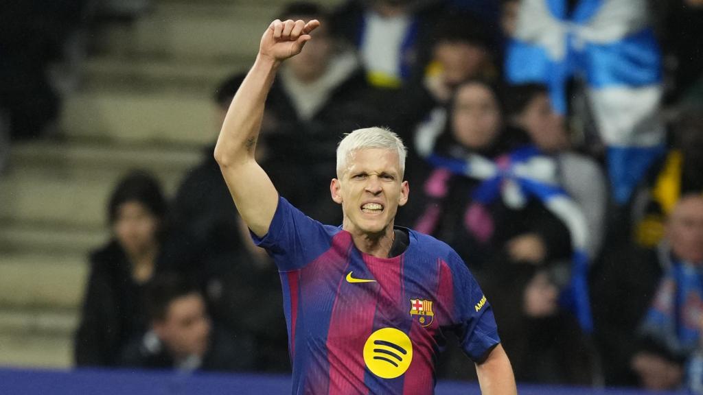 Dani Olmo celebra el gol marcado ante el Espanyol.