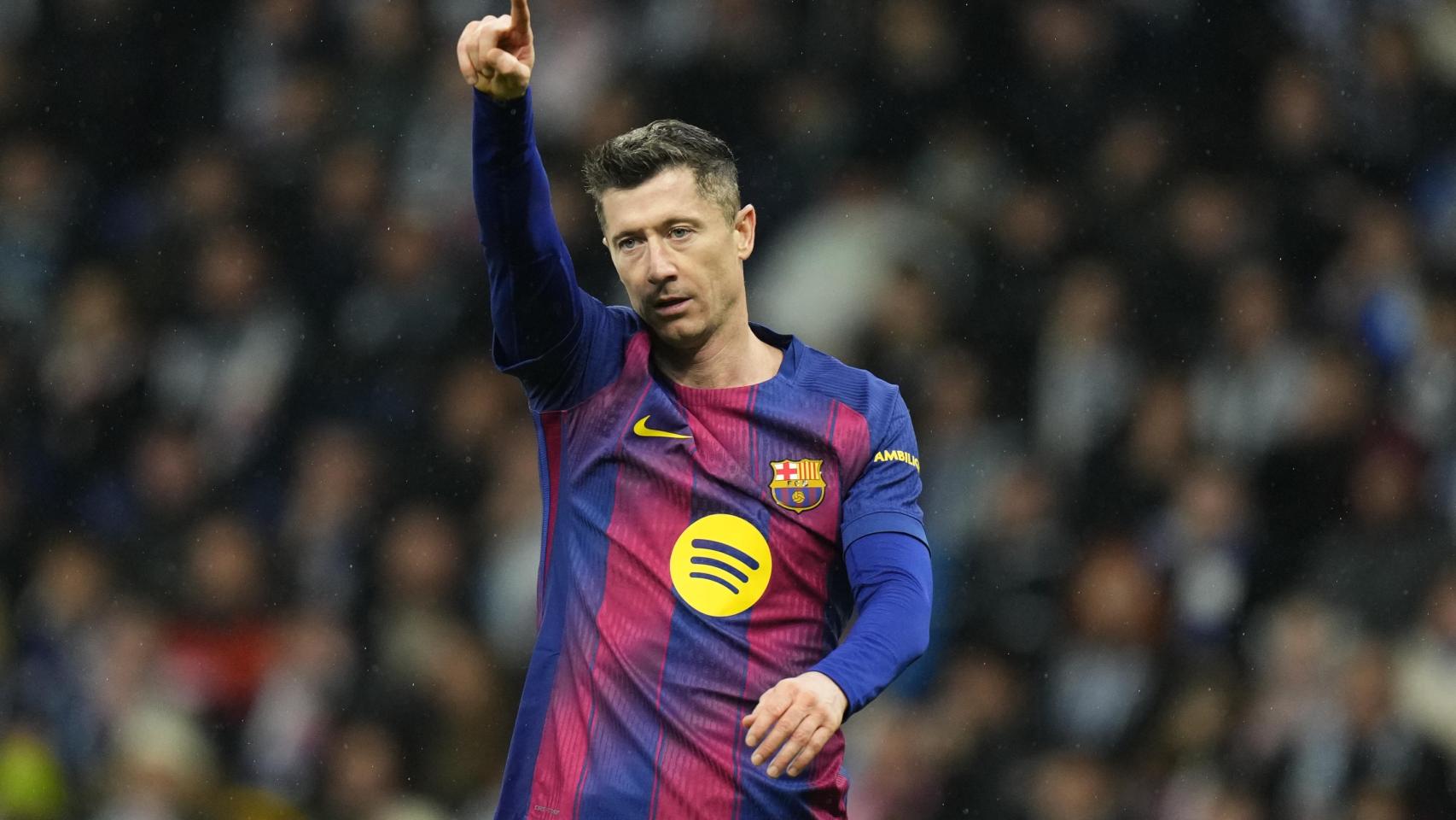 Lewandowski celebra el gol marcado ante el Espanyol.