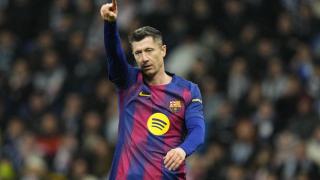 Lewandowski celebra el gol marcado ante el Espanyol.
