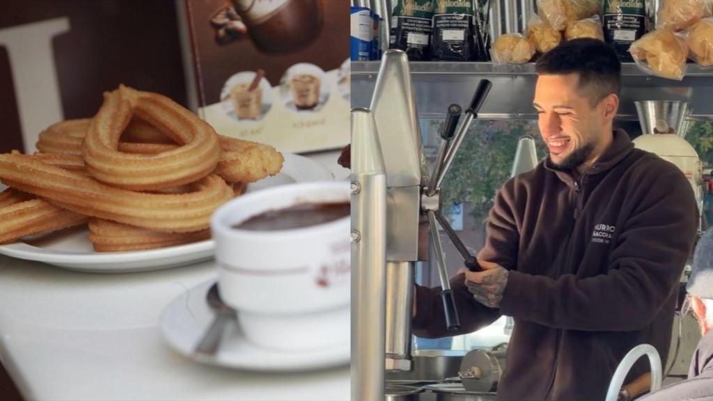 Montaje con una imagen de una churrería y una imagen de Moisés.