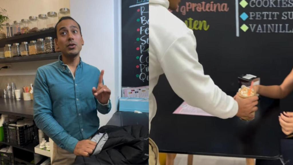 Imagen de Diego Fernando en un vídeo y atendiendo a un cliente.