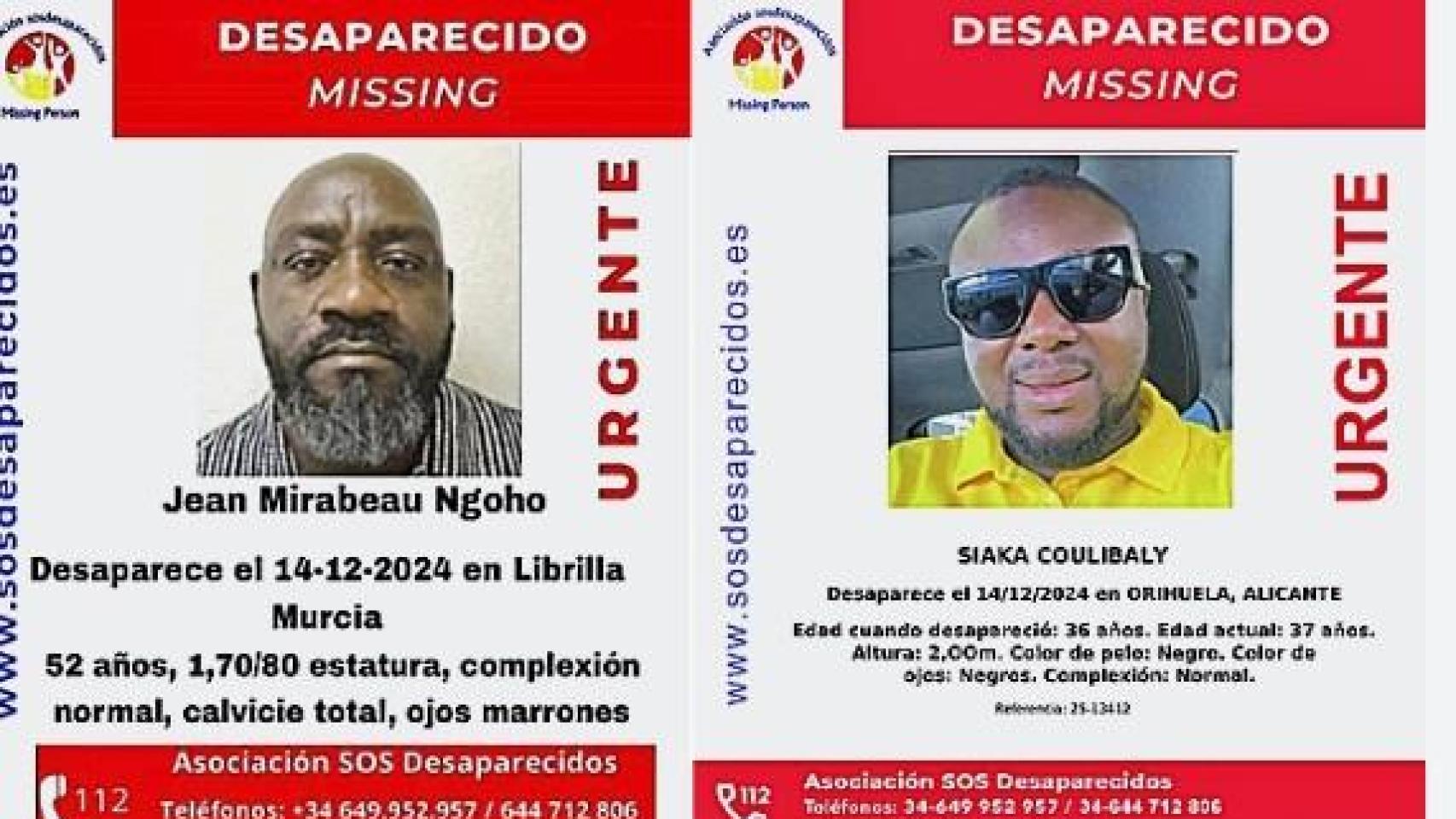 Los africanos Jean y Siaka, en los carteles difundidos por SOS Desaparecidos en diciembre de 2024.