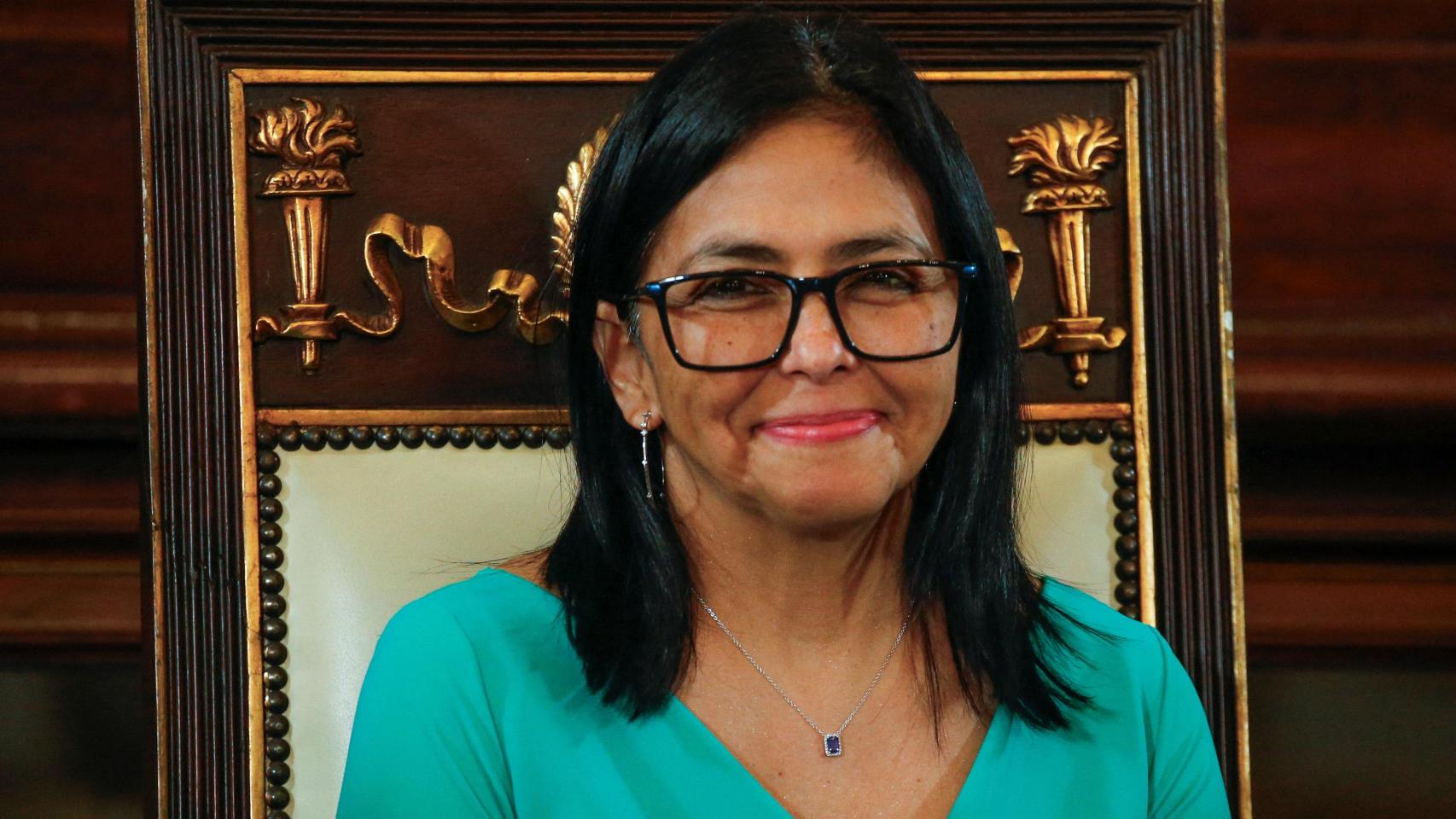 Delcy Rodríguez en la ceremonia de juramentación como presidenta interina de Venezuela.