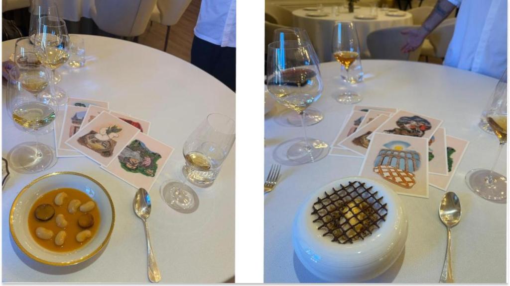 Los judiones de La Granja y el ponche segoviano de Reina XIV, en plato y en ilustración.