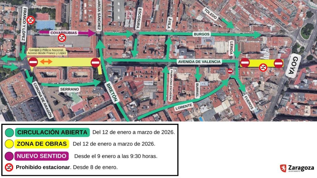 Cambios en la avenida de Valencia por las obras.