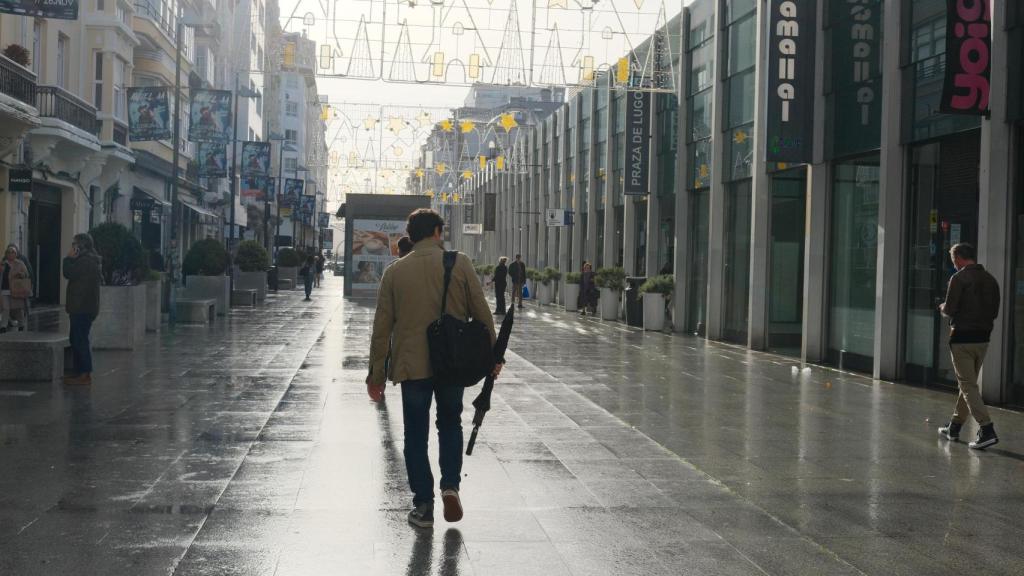 Imagen de archivo de calles mojadas (Plaza de Lugo)