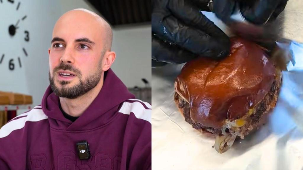 Enric, dueño de un negocio de hamburguesas a domicilio, en un montaje de El Español