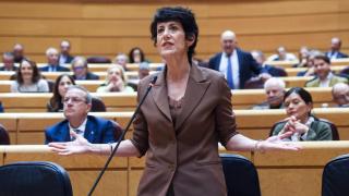 La ministra de Seguridad Social y Migraciones, Elma Saiz, interviene durante una sesión de control al Gobierno.