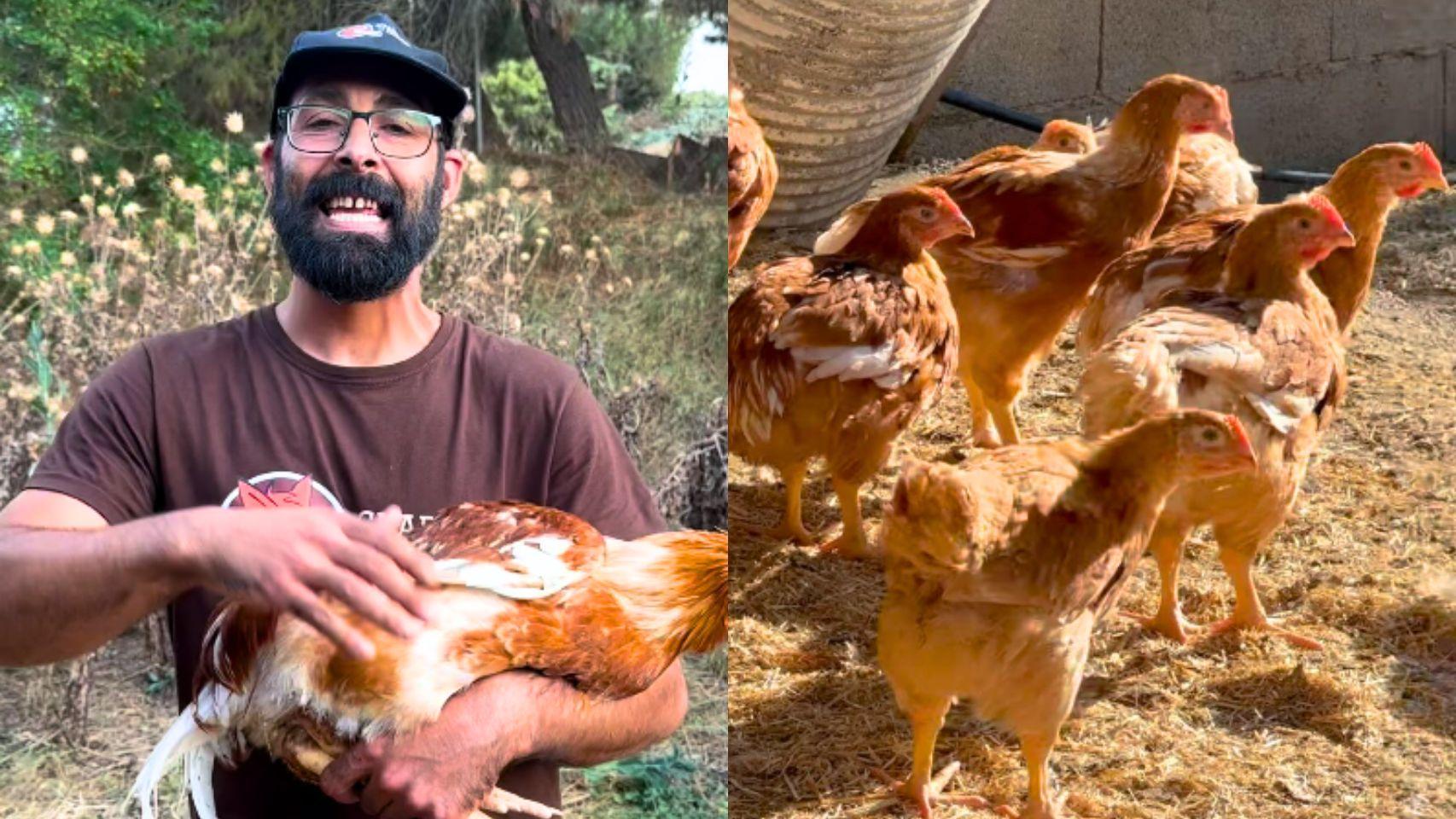 Carlos, dueño de una granja de avicultura selecta, en un montaje de El Español
