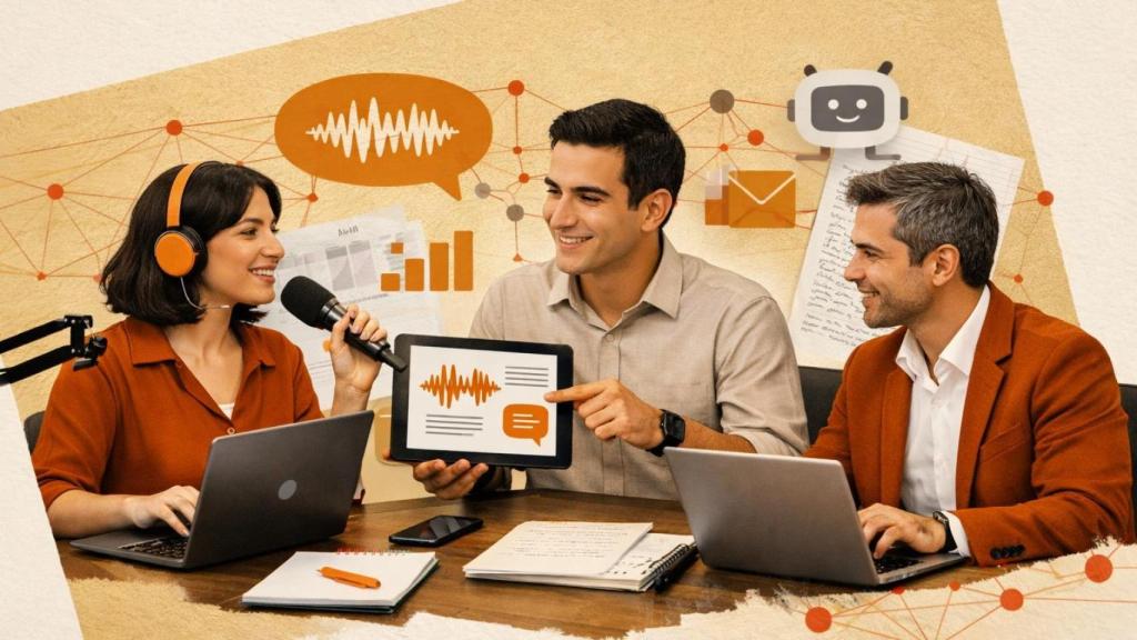 Ilustración del módulo de IA aplicada a la Comunicación y el Periodismo, realizada con inteligencia artificial.