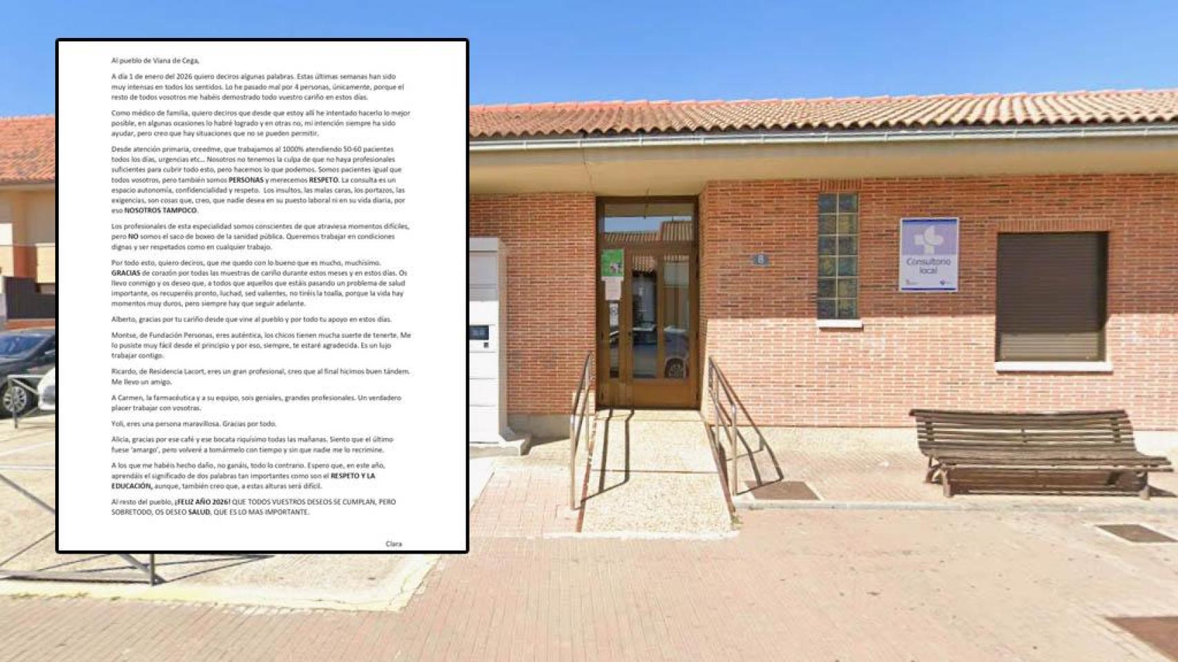 El comunicado de Clara y el centro de salud de Viana de Cega.