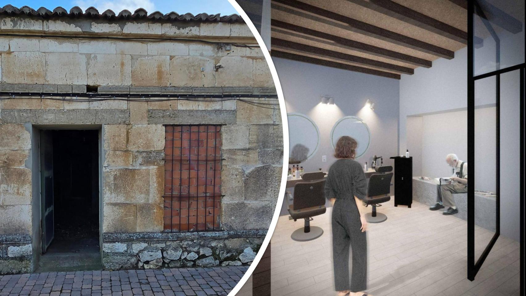 Local habilitado para el centro de belleza y una infografía de cómo quedaría