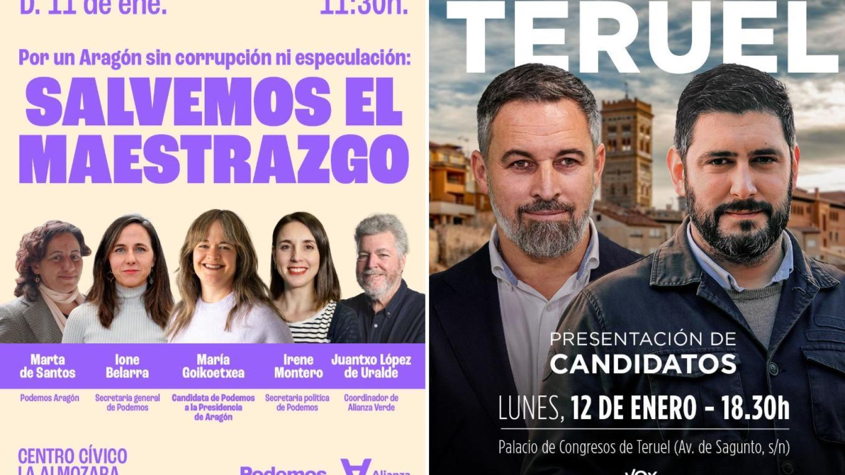 Carteles de Podemos y Vox.