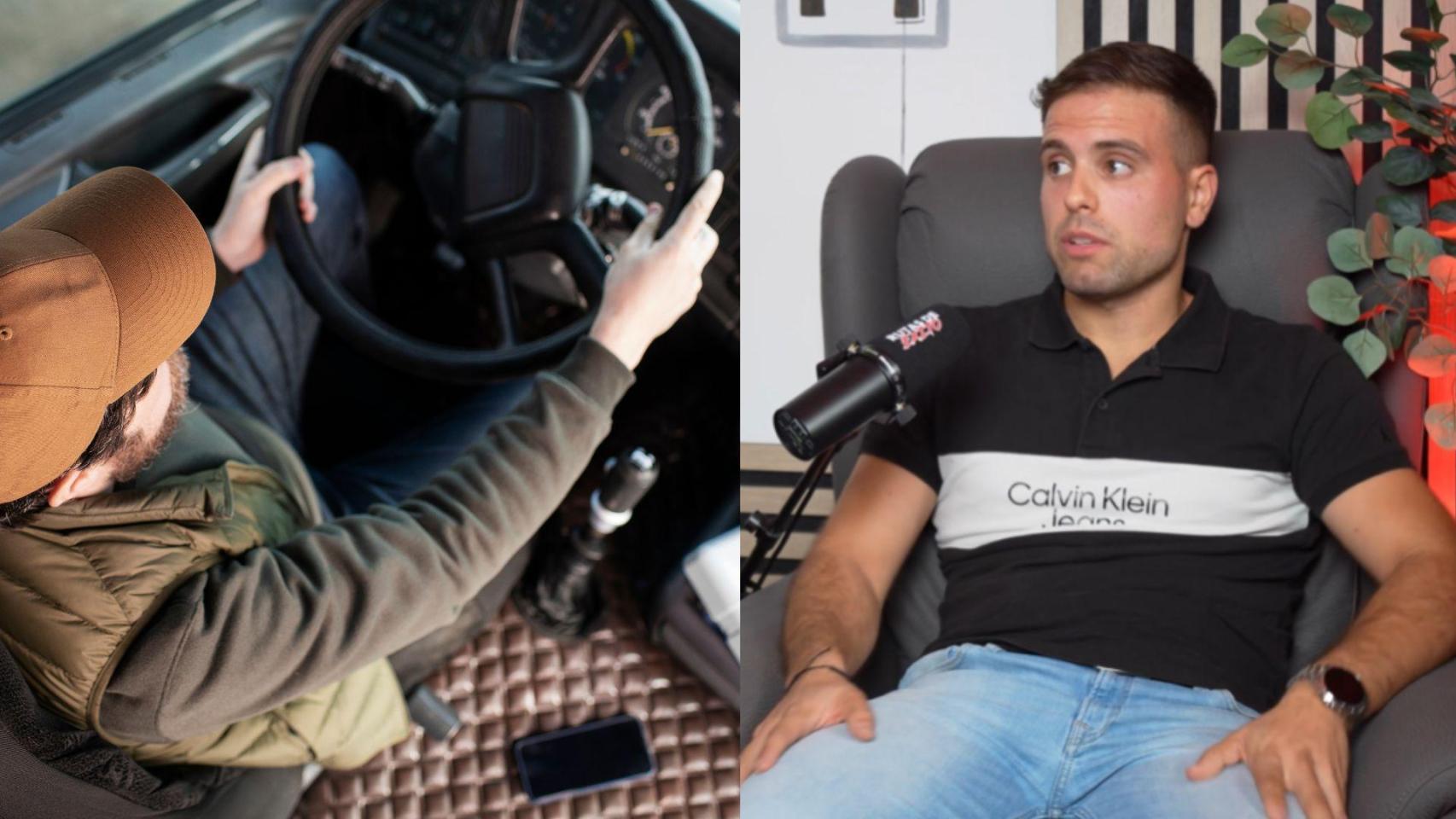 Montaje con una imagen de archivo de un camionero y de Rodri.