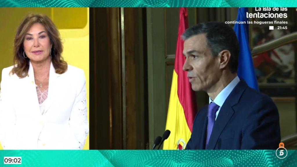Ana Rosa Quintana y una imagen de Pedro Sánchez.