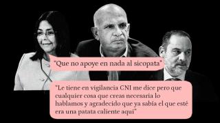 Delcy Rodríguez, Hugo Armando 'El Pollo' Carvajal y José Luis Ábalos junto a la conversación de la entonces vicepresidenta de Venezuela con Víctor de Aldama.