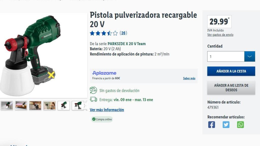 Pistola pulverizadora recargable 20 V.
