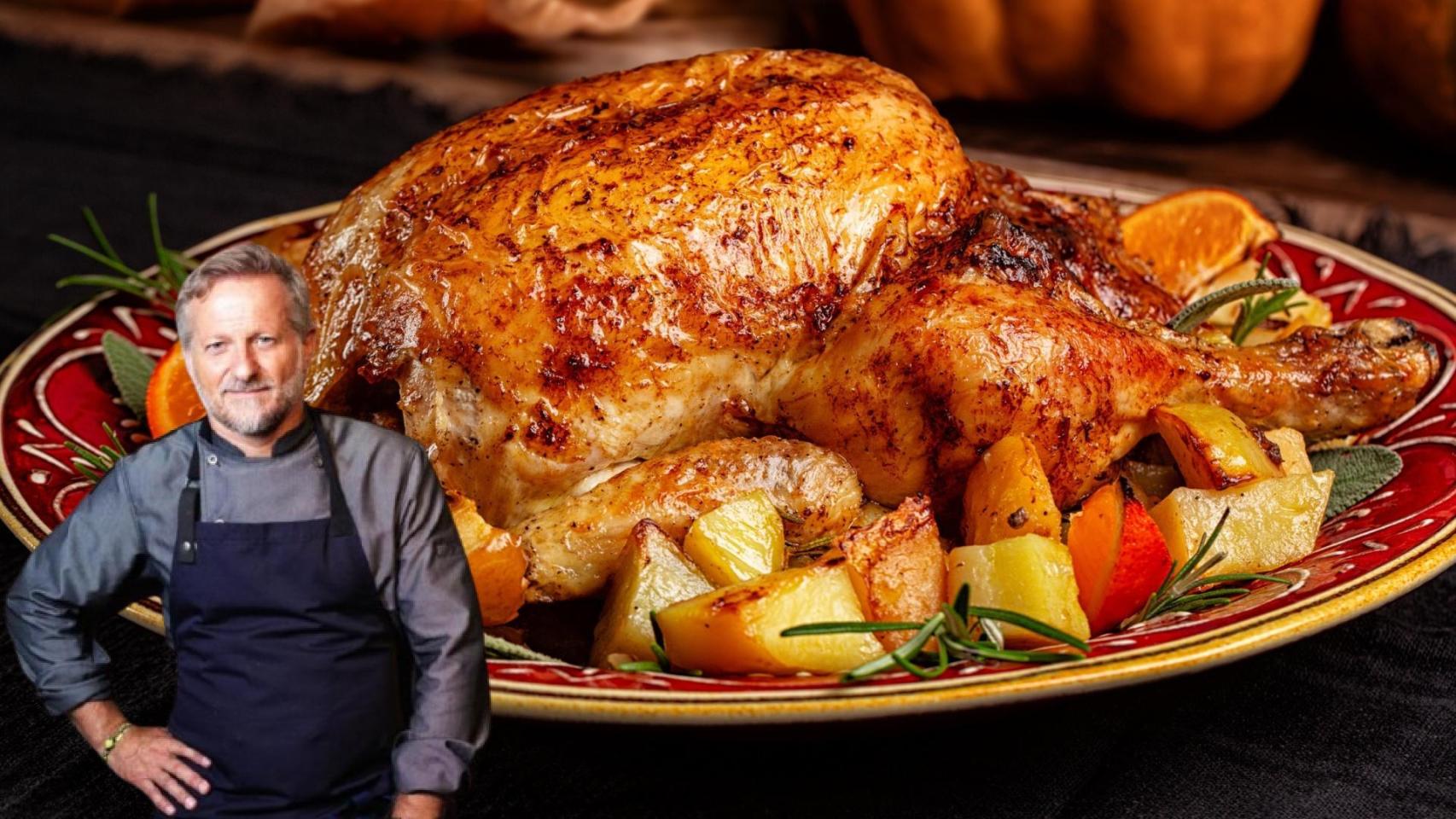 Montaje de un pollo al horno y Pepe Vieira