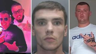 De izquierda a derecha, John George y su asesino, Jonny Smyth, Sonny Redmond, quien sobrevivió a un tiroteo en diciembre, y Dan McMeekin, quien fue apuñalado en el cuello.