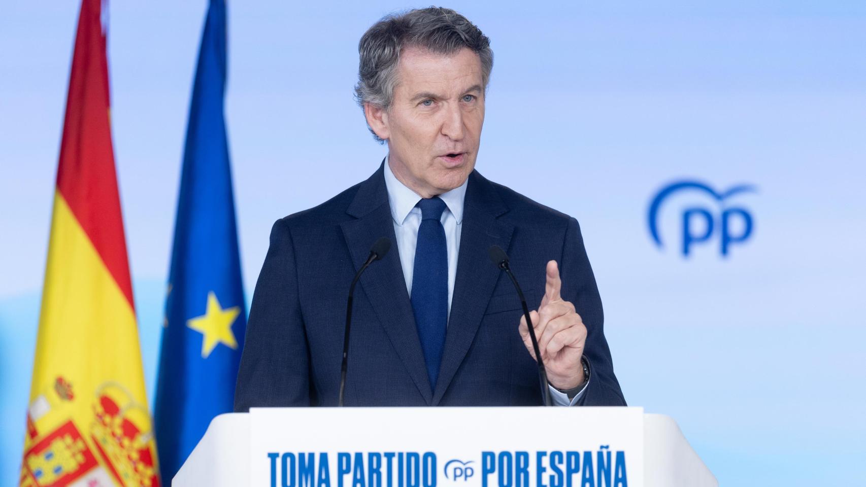 El presidente del Partido Popular, Alberto Núñez Feijóo, en la sede nacional del PP. Europa Press / Eduardo Parra