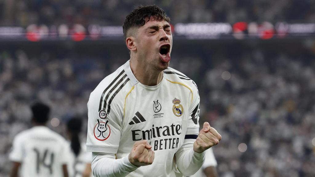 Valverde celebra su gol ante el Atlético de Madrid.
