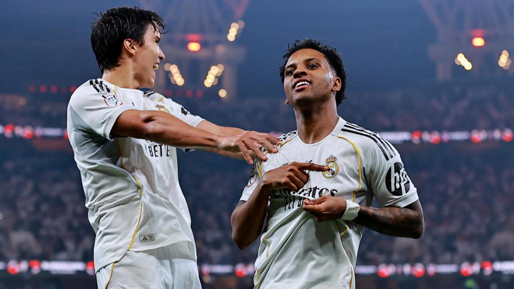 Rodrygo celebra su gol contra el Atlético de Madrid.