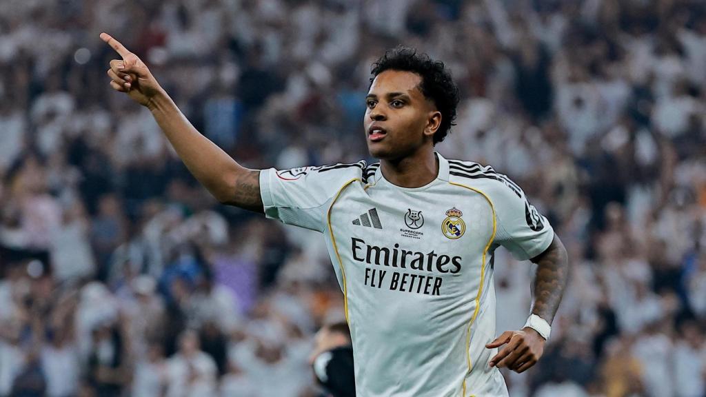 Rodrygo celebra su gol ante el Atlético de Madrid en la Supercopa de España.