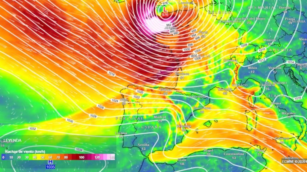 El centro de Goretti impactará en el extremo suroeste de Gran Bretaña.