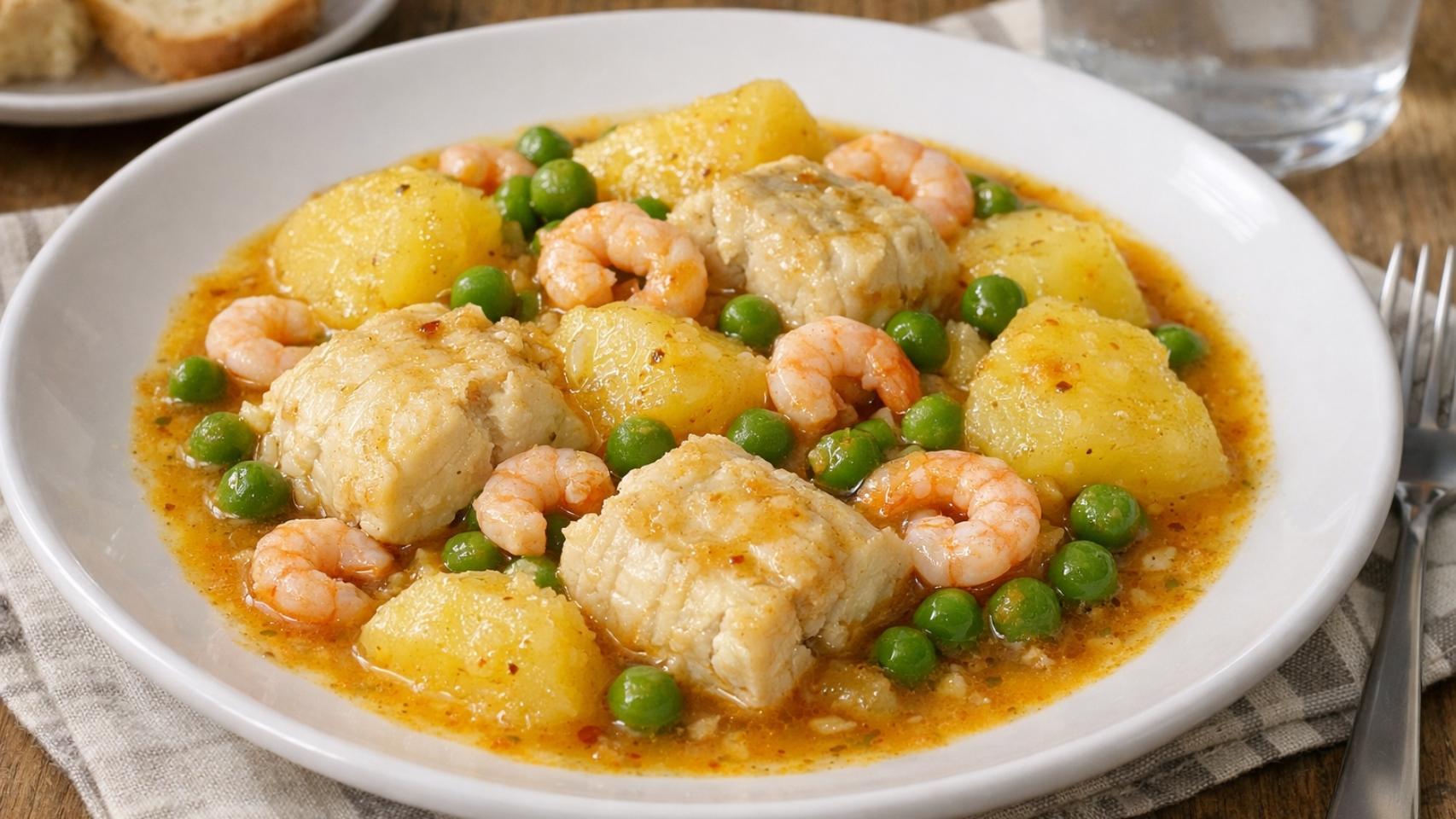 Un guiso de pescado ligero que se hace con un filete de merluza y poco más