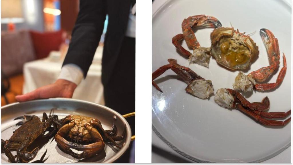 Nécora a la sal, antes y después del cocinado.