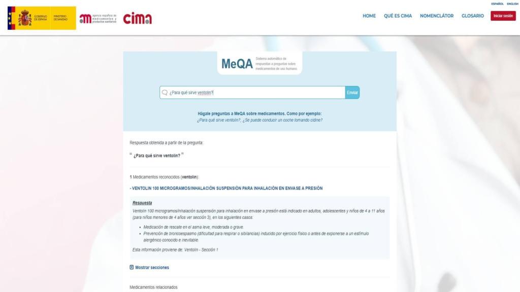 Captura de pantalla de la IA MeQA.