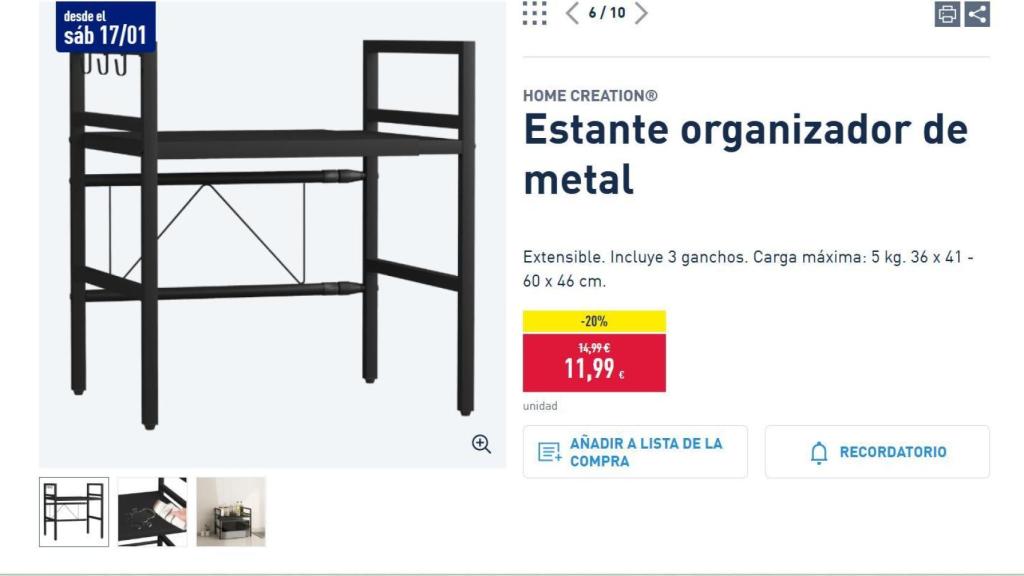 Estante organizador de metal.