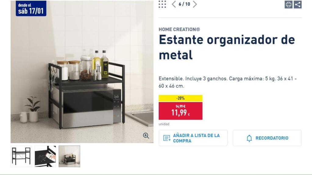 Estante organizador de metal.