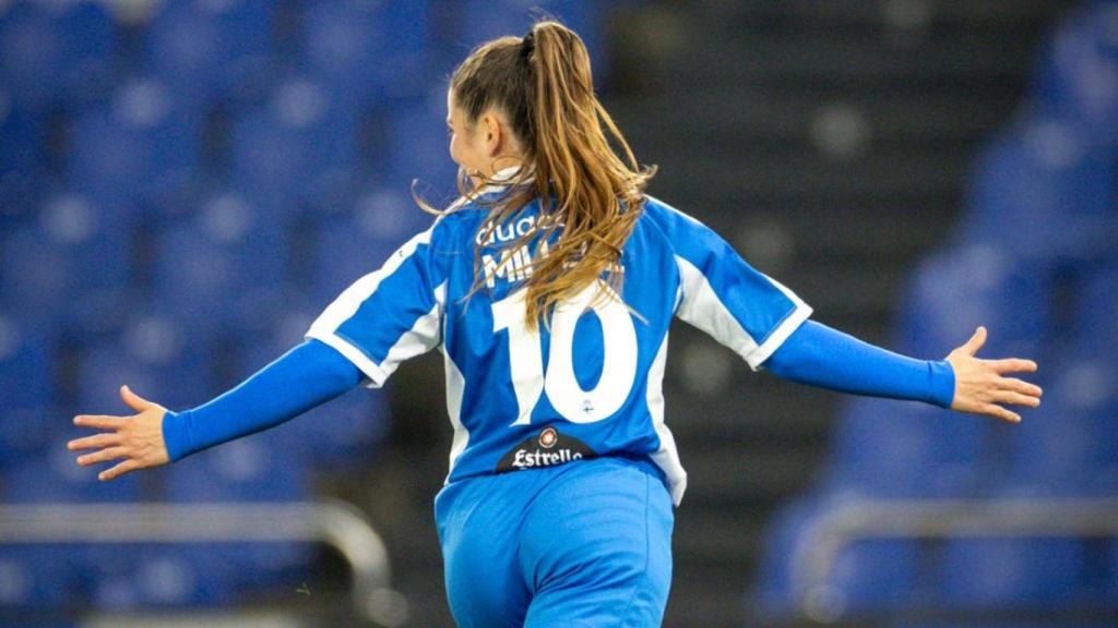 Millene celebra un gol del Dépor Abanca.