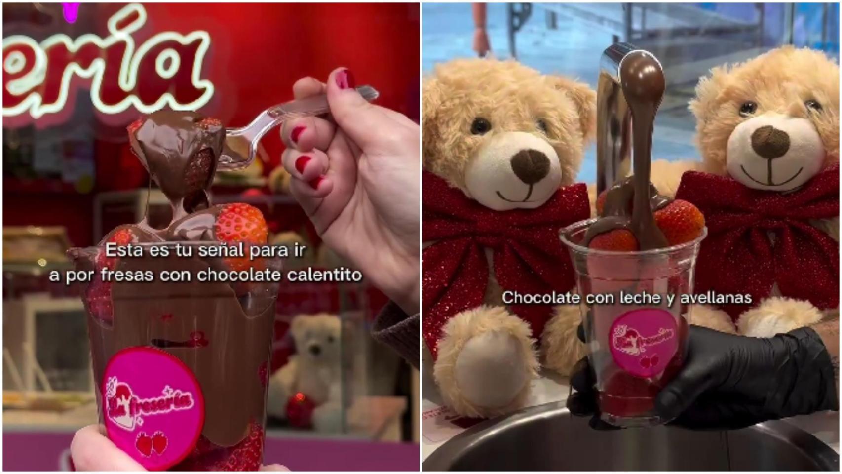 Vaso de fresas con chocolate