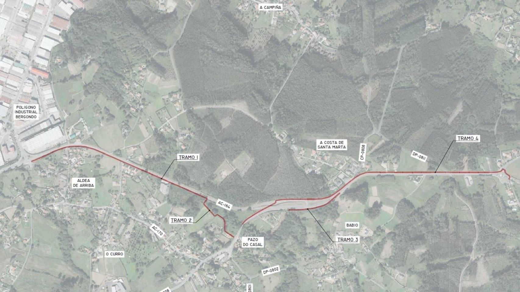 Plano de la senda peatonal de la senda de Santa Marta en Bergondo (A Coruña)