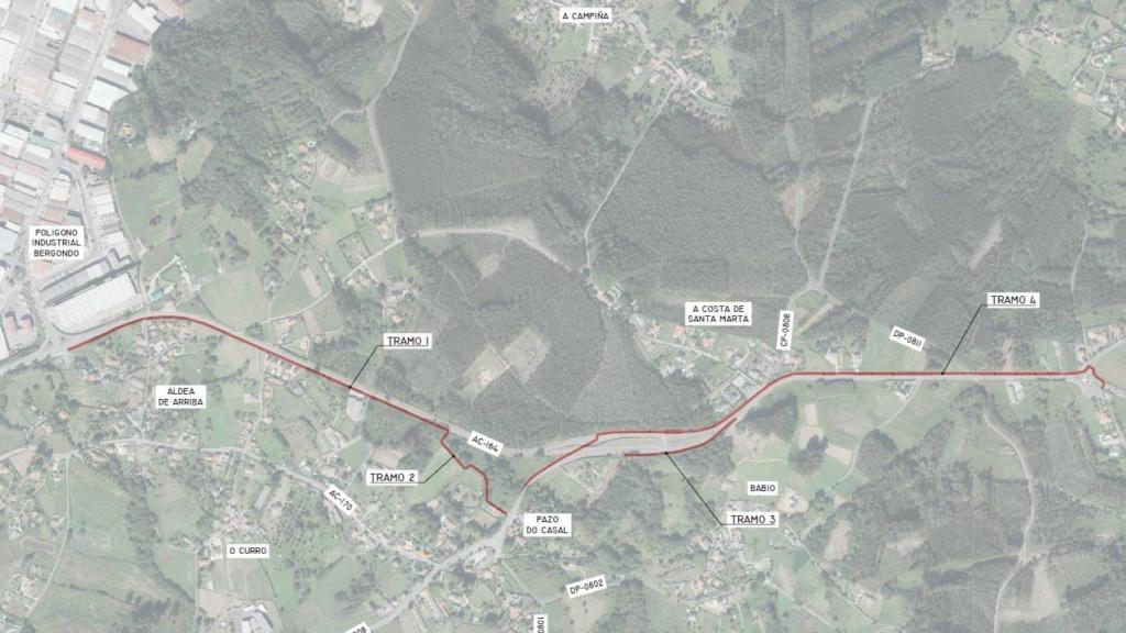 Plano de la senda peatonal de la senda de Santa Marta en Bergondo (A Coruña)