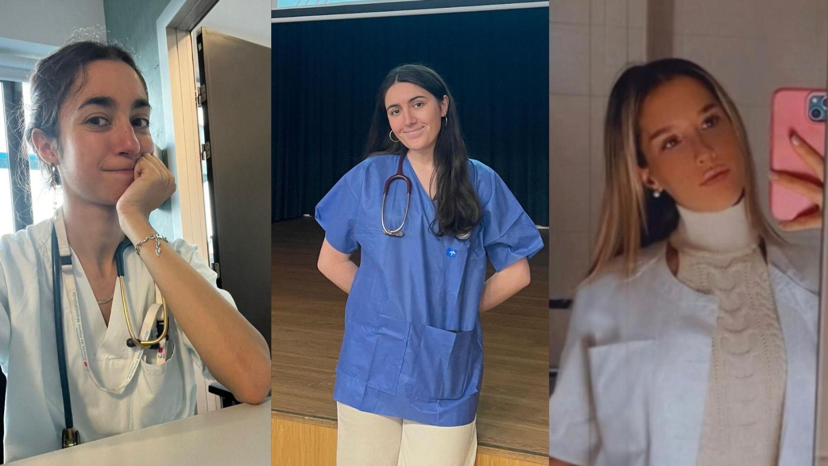 De izquierda a derecha: Felicitas (Facultad de Medicina Autónoma de Madrid), Beatriz (Sevilla) y Blanca (Granada) aspirantes al MIR 2026.