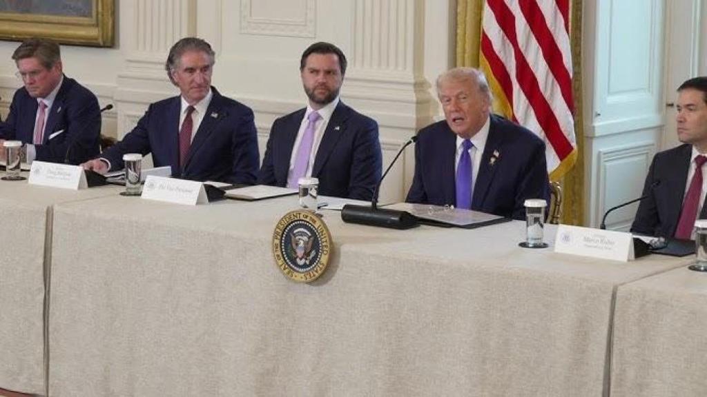 Donald Trump, presidente de EEUU, en la rueda de prensa posterior a la reunión con las grandes petroleras para hablar sobre el futuro de Venezuela