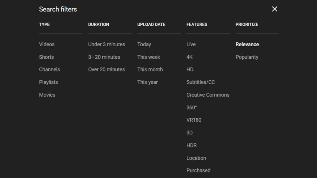 Nuevos filtros en la búsqueda de YouTube