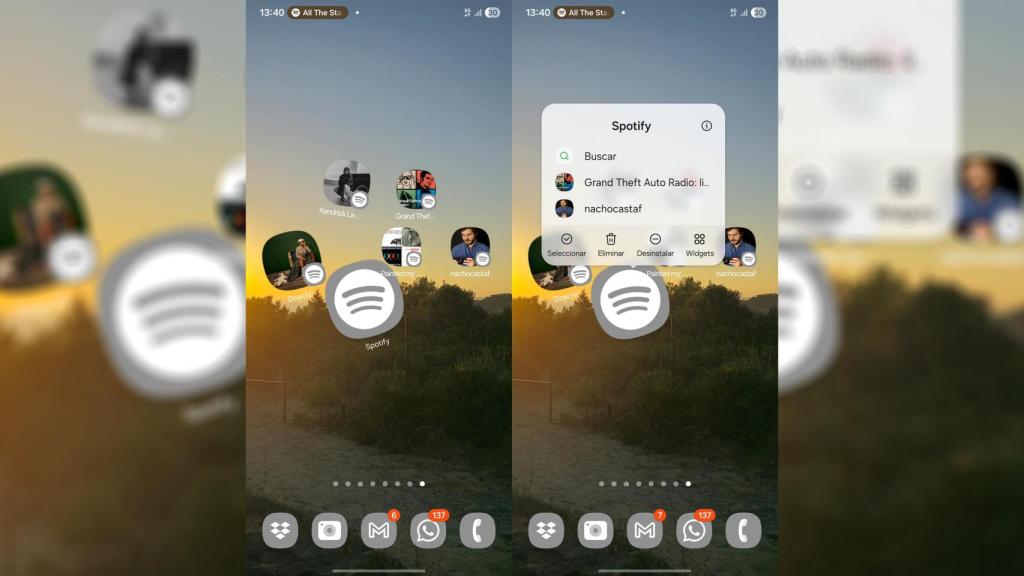 Imagen de los accesos directos a playlistas, artistas y contactos en Spotify