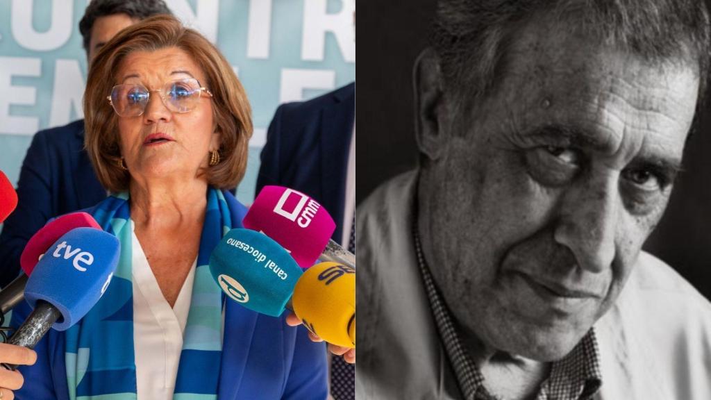 La presidenta de la Cámara de Comercio de Toledo, María Ángeles Martínez, y el concejal del PCE y profesor de Lengua y Literatura, el fallecido Luis Alfredo Béjar.
