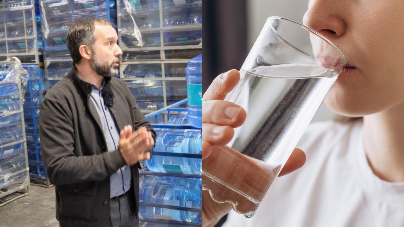 Imagen de Juan y una imagen de archivo de un vaso de agua.