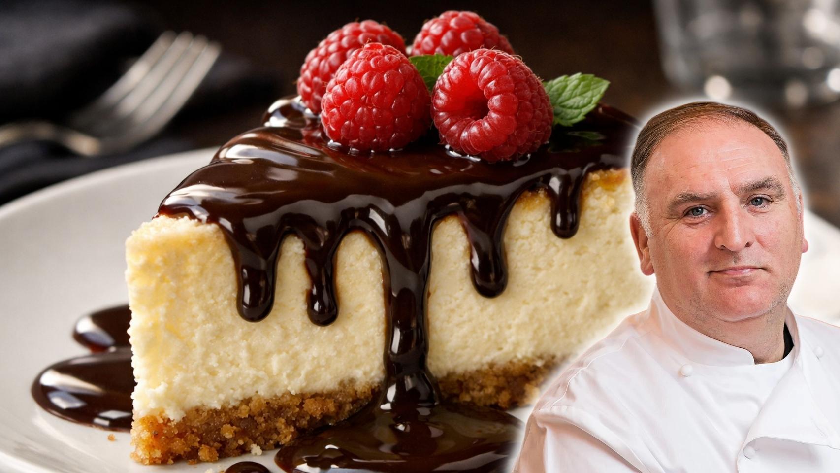 José Andrés y una porción de tarta de queso en un montaje de El Español