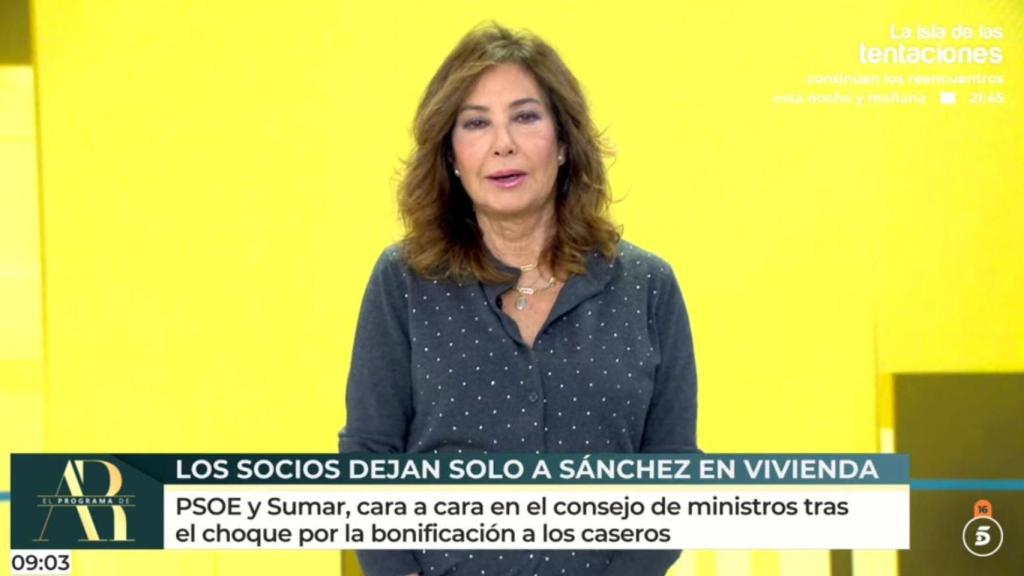 Ana Rosa Quintana, en su editorial de este martes en 'El programa de Ana Rosa'.