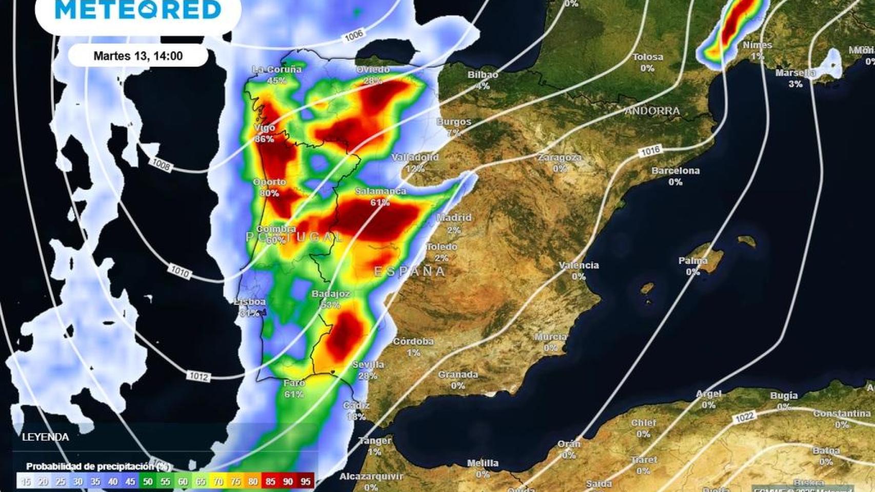 El frente que entra por Galicia se extenderá hacia otras regiones del oeste peninsular.