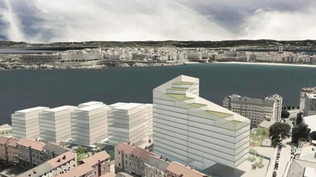 Diseño con bloques escalonados de viviendas en As Percebeiras, Labañou.