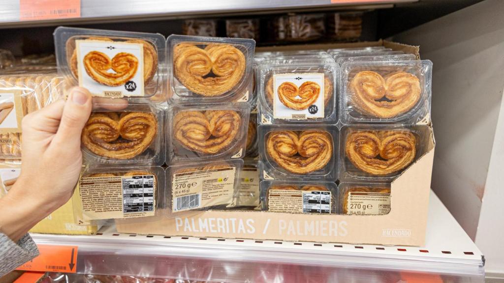 Las palmeritas de hojaldre en los lineales de Mercadona.